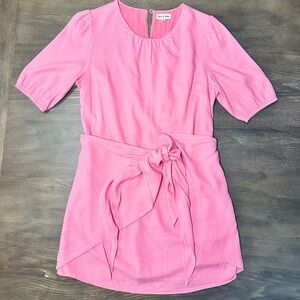 Aaron & Amber Pink Tie‎ Waist Wrap Mini Dress Size M Linen Blend Party Fun